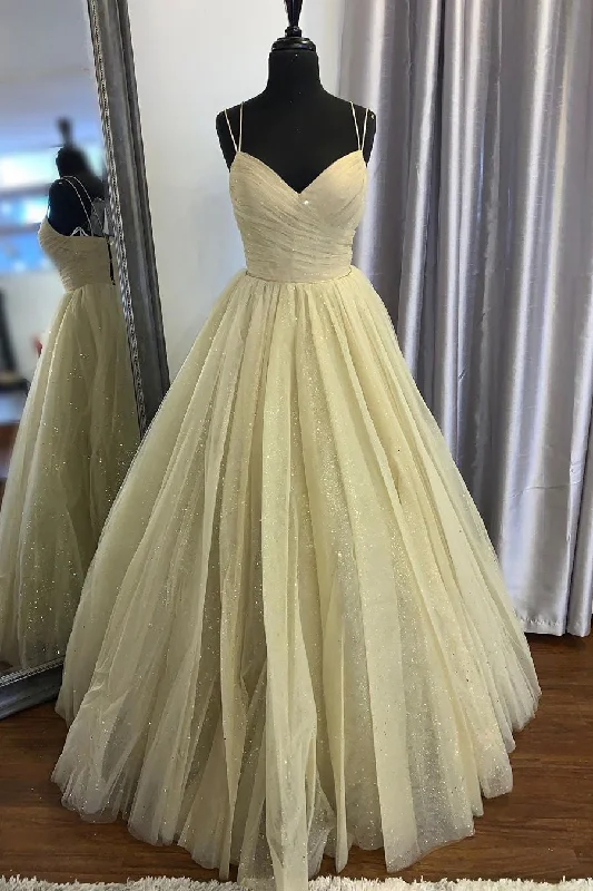 Unmissable Offer Elegant Spaghetti Straps A-Line Yellow Long Prom Dress