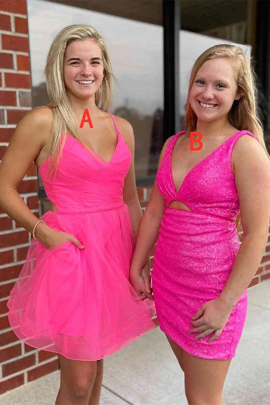 Limited Time Offer Cute Short V-Neck Hot Pink Homecoming Dress