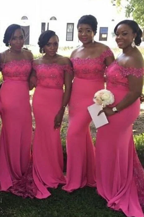 Limited Time Offer Off the Shoulder Mermaid Hot Pink Bridesmaid Dress with Lace