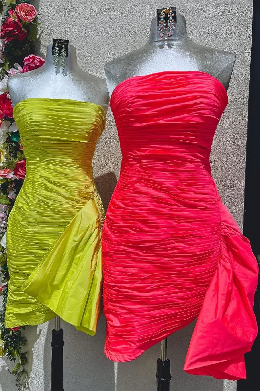 Great Deals Pleated Strapless Yellow Mini Homecoming Dress