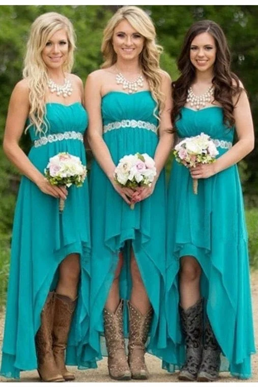 Savings Bonanza High Low Strapless Turquoise Chiffon Bridesmaid Dress with Belt