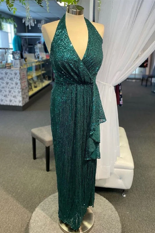 Best Deals Dark Green Halter Sheath Long Prom Dress