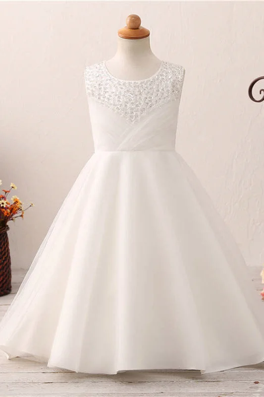 Price Drop Alert Cute Toddler Sequined White Flower Girl Dress with Bow Knot