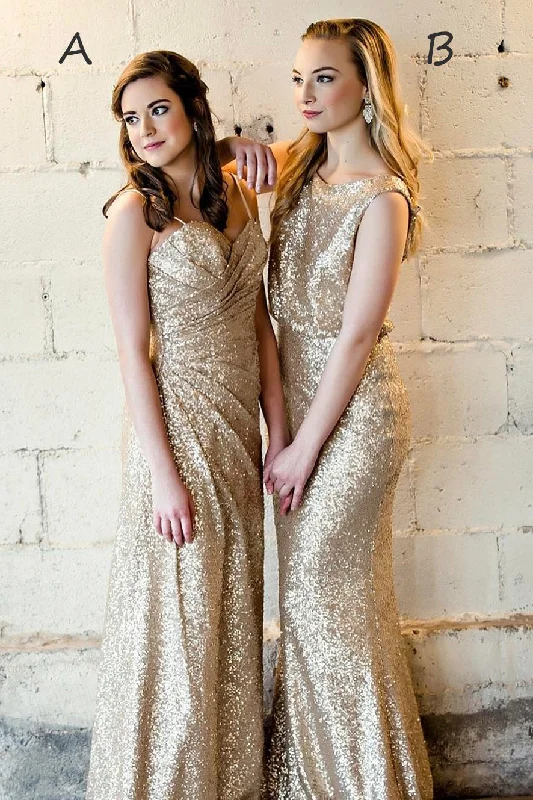 Huge Discounts Sparkling Mismatch Gold Sequins Long Bridesmaid Dress