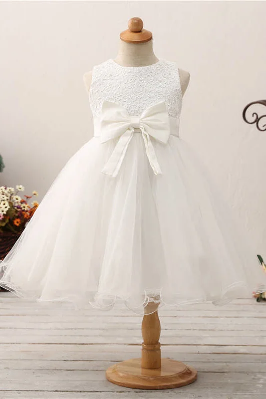 Hurry In Cute Toddler Appliques White Flower Girl Dress with Bowknot
