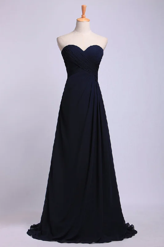 Price Slash Chiffon Sweetheart Navy Long Bridesmaid Dress