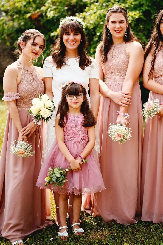 Deal of the Week Halter Blush Pink Lace Top Long Bridesmaid Dress