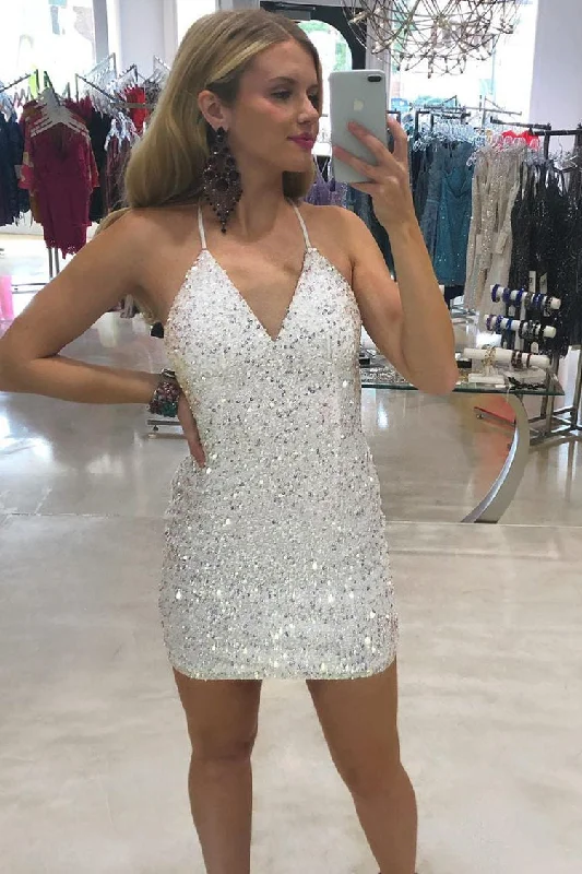 Customer Appreciation Sale Sparkle White Sequins Short Homecoming Dress