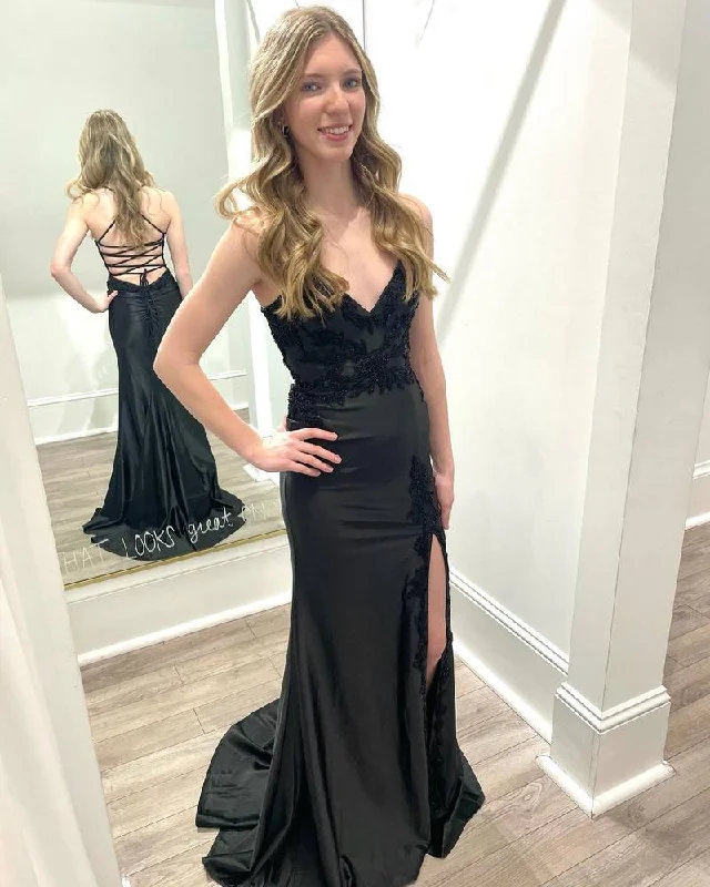 Doorbuster Deal V-Neck Lace-Up Mermaid Formal Dress with Slit