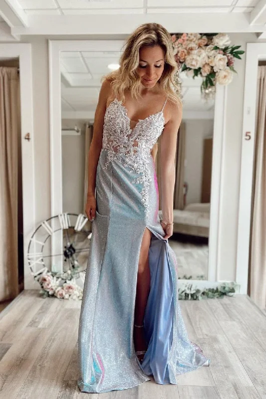 Savings Bonanza Sparkle Straps Mermaid Long Prom Dress with Appliques