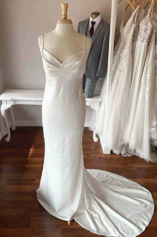 Crazy Deals V-Neck Straps Satin Long Bridal Dress