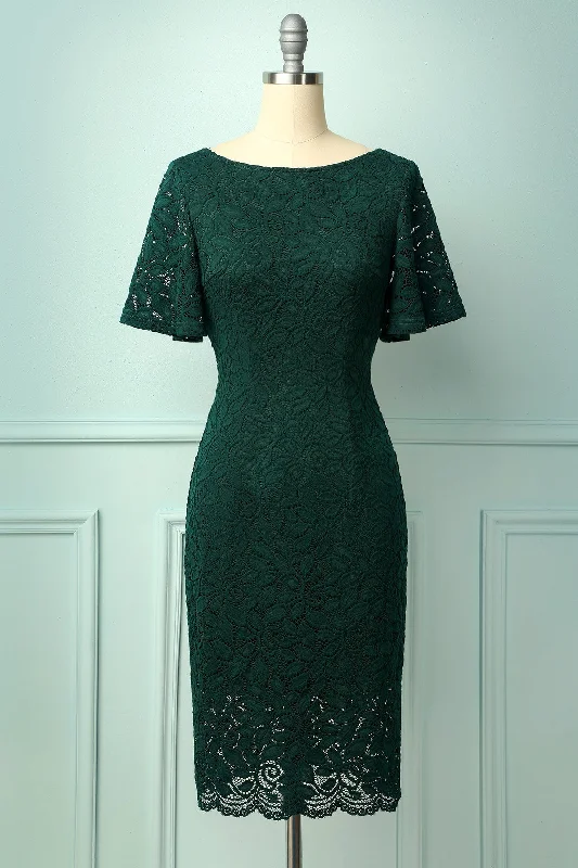 New Deals Hunter Green Butterfly Sleeves Sheath Lace Mini Mother of the Bride Dress