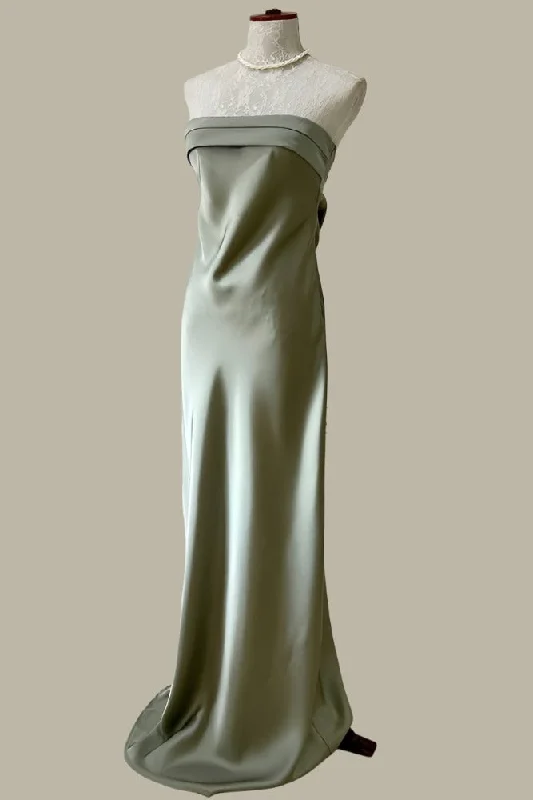 Super Sale Strapless Sage Green Backless Maxi Dress