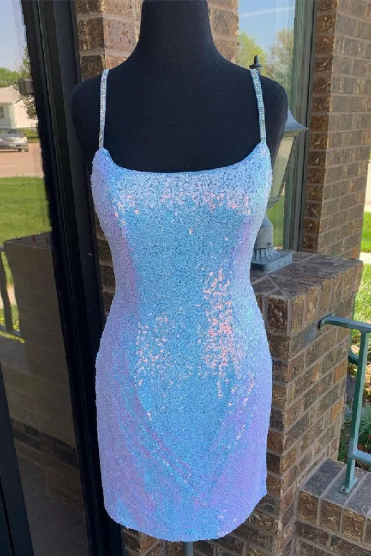 Limited Availability Tie Back Tight Light Blue Homecoming Dress