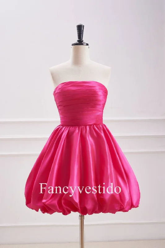 Price Cut A-Line Strapless Fuchsia Pleated Short Party Dress