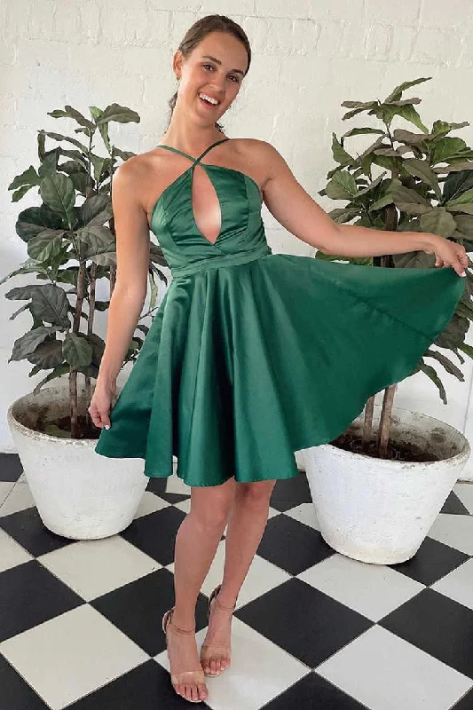 Now or Never Cirss Corss Straps Green Short Party Dress