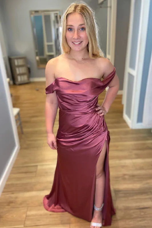 Final Markdown Off the Shoulder Dusty Rose Pleated Bridesmaid Dress
