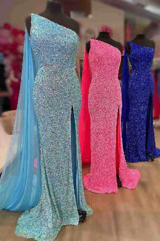 Special Buy Elegant One-Shoulder Long Formal Dress with Shoulder Scarf