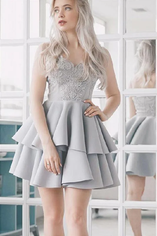 Grand Opening Sale Cute Light Grey Tiered Short Homecoming Dress