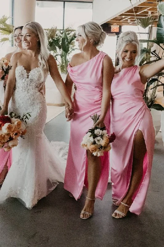 Limited Time Asymmetrical One Shoulder Bridesmaid Dress with Slit