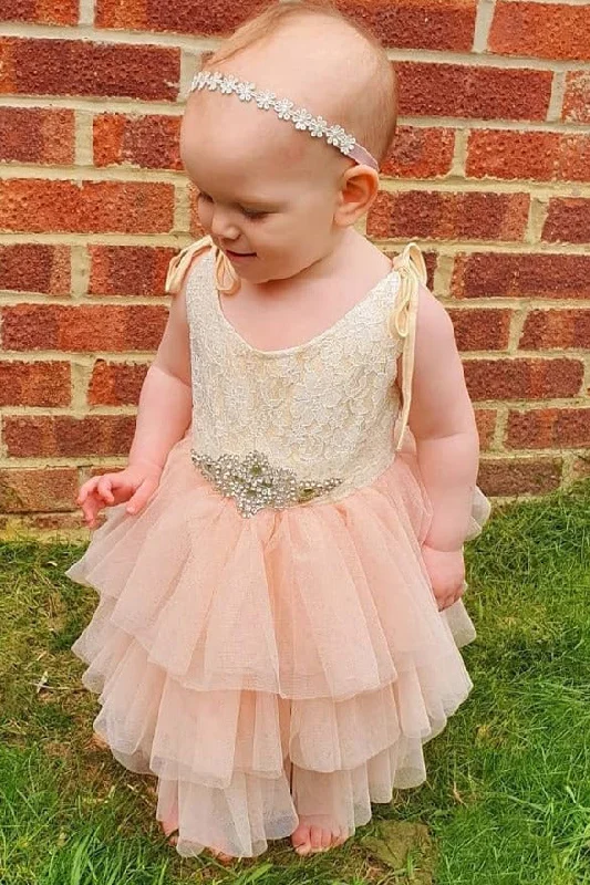 Act Fast Gold and Pink Toddler Flower Girl Dress with Beads