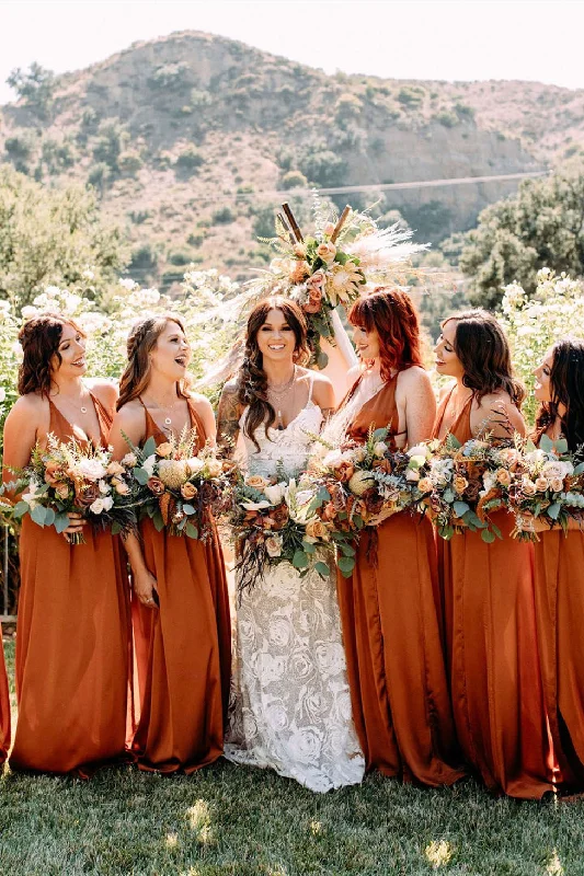 Super Bargain Long V-Neck Pumpkin Bridesmaid Dress