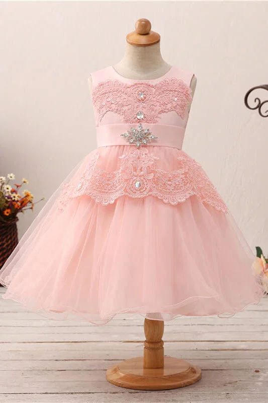 Discount Extravaganza Cute Lace Appliques Toddler Blush Flower Girl Dress with Beads