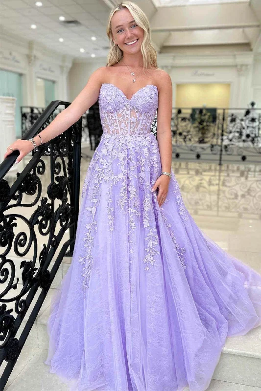 The Best Prices Sweetheart Lavender Lace Corset A-Line Long Prom Dress