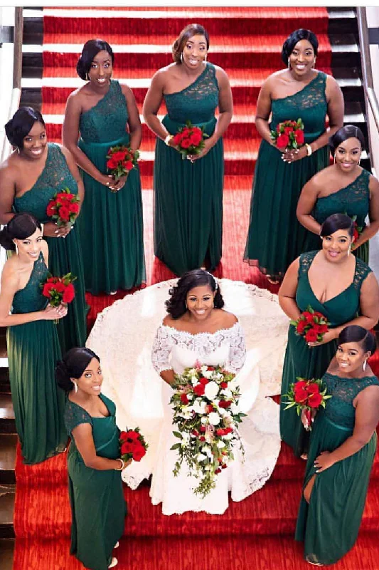 Super Sale One Shoulder Dark Green Long Bridesmaid Wedding Party Dress