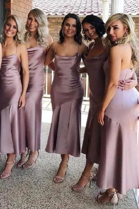 The Best Prices Cowl Neck Mermaid Long Mauve Bridesmaid Dress with Slit