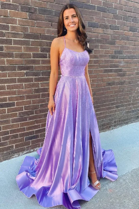 Savings Galore Elegant Lilac High Slit Long Prom Dress with Rhinestones