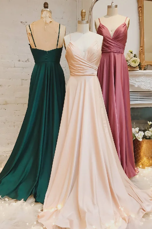 Big Discounts A-Line Straps Ruched Long Bridesmaid Dress