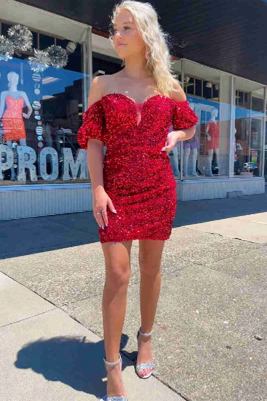 Early Bird Discount Off the Shoulder Red Bodycon Homecoming Dress