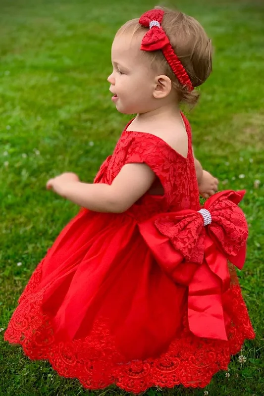 Buy Now Cute Toddler Red Flower Girl Dress with Bowknot