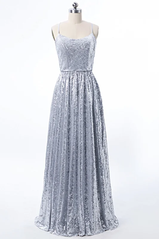 Unbeatable Prices Criss Cross Back Silver Sequins Bridesmaid Dress