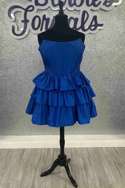 New Deals Blue Straps Layered A-Line Short Party Dress