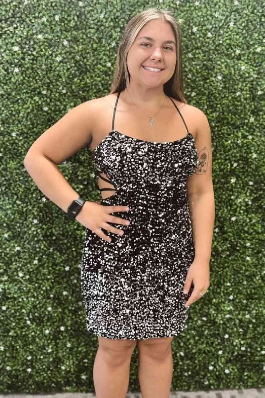 Special Offer Tie Back Silver Sequins Bodycon Homecoming Dress