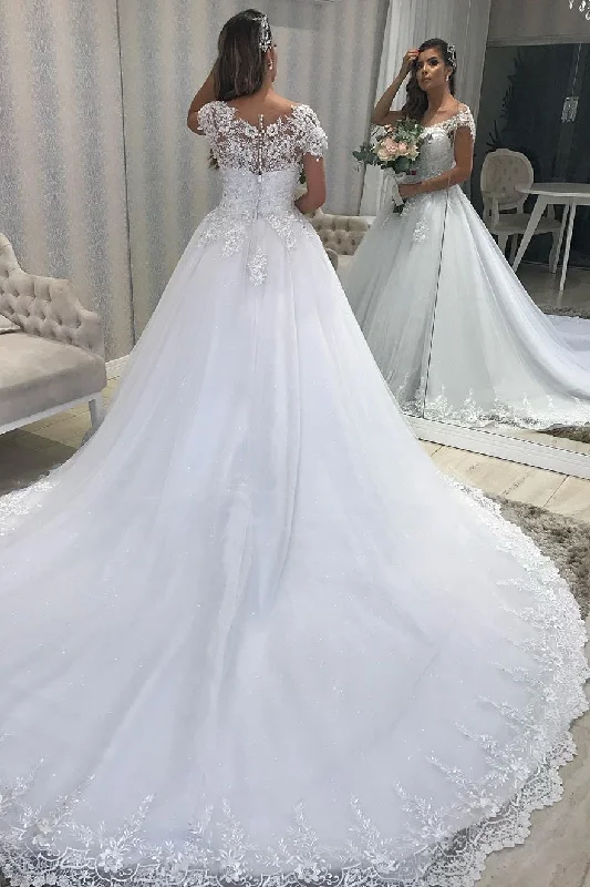 Sneak Peek Sale Princess Long A-line White Wedding Dress with Lace