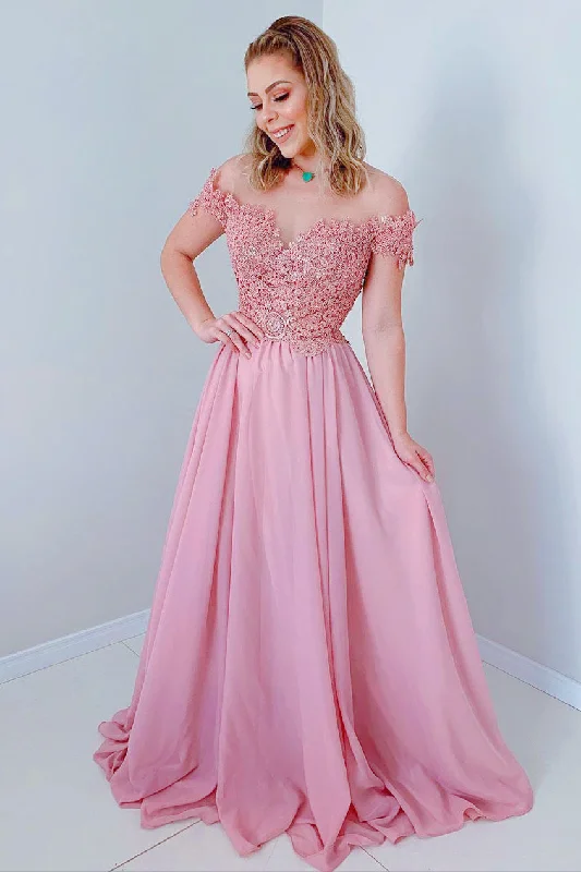 New Deals Elegant Off the Shoulder Dusty Rose Long Prom Dress with Open Back