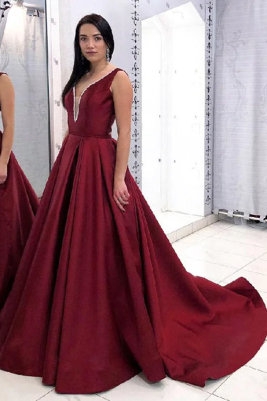 Savings Spectacular Straps U-Back Burgundy Long Prom Dress
