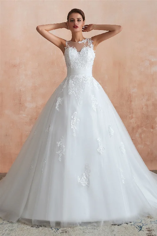 Unmissable Offer Princess Long Ball Gown A-line White Wedding Dress with Lace
