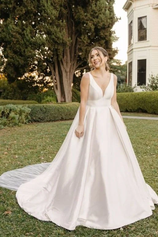 Buy More, Save More V-Neck Satin Wedding Dress with A-Line