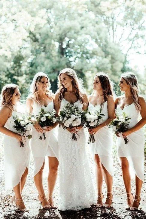 Act Fast High Low V-Neck Wrap White Bridesmaid Dress