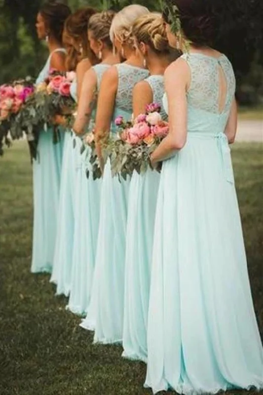Huge Savings A-line Lace Top Mint Green Bridesmaid Dress with Ribbon