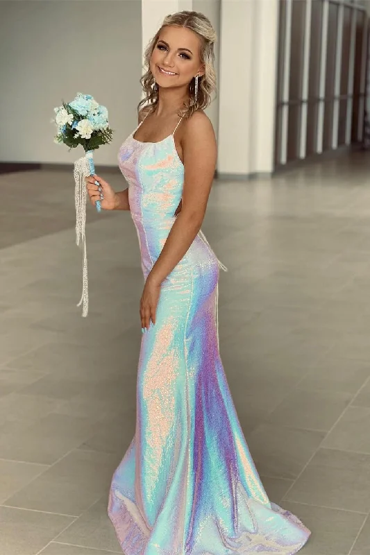 Savings Event Glitter Mermaid White Long Prom Dress with Tie Back