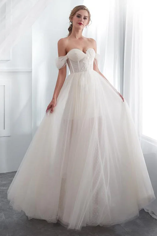 Markdowns Princess Long Off Shoulder A-line Ivory Wedding Dress