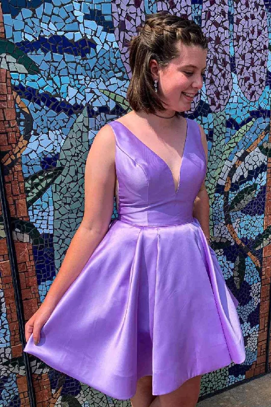 Markdown Madness A-Line Lavender V-Neck Short Homecoming Dress