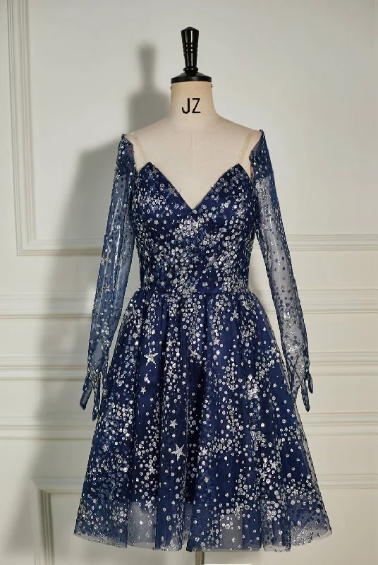 Limited Time Strapless Navy Blue Sequin Homecoming Dress with Long Gloves