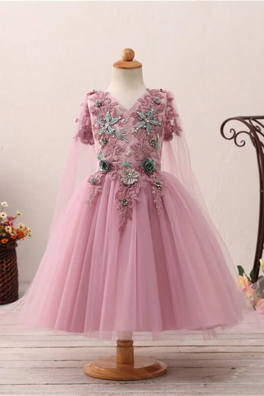 Discount Days Cute Floral Appliques Toddler Lilac Flower Girl Dress