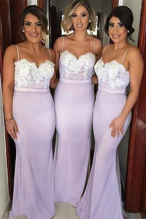 Instant Savings Mermaid Straps Pale Lavender Bridesmaid Dress with Appliques